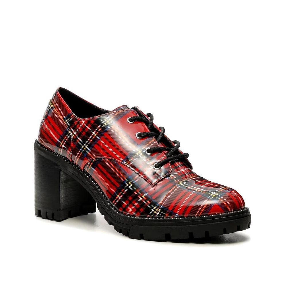 Jessica Simpson Resina Oxford Red Plaid Rhinestone Embellished Women's Size 8